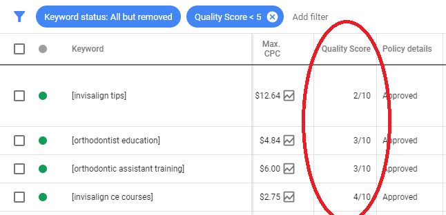 Example of a bad quality score